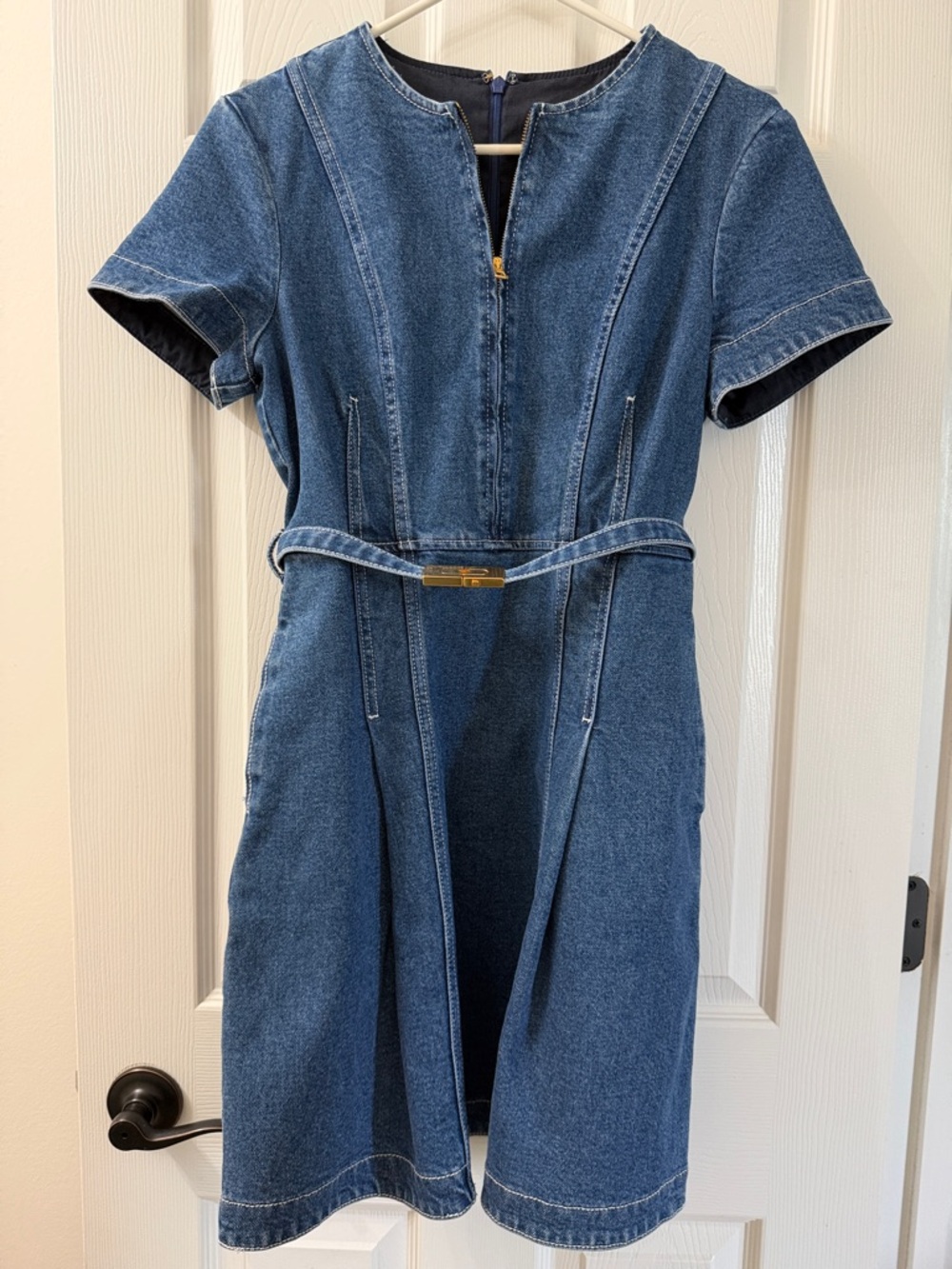 Tory Burch Nadia Denim Short-Sleeve Belted Dress NWT